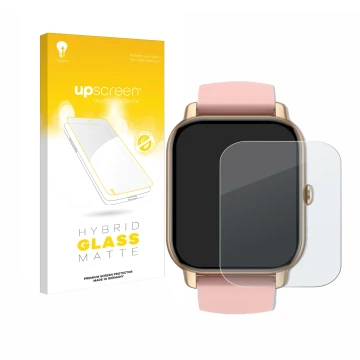 Face avant d’un emballage produit avec le logo de la marque upscreen. À côté, l’appareil Sross Smartwatch 1.83