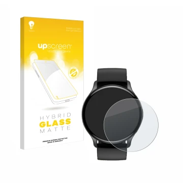 Face avant d’un emballage produit avec le logo de la marque upscreen. À côté, l’appareil Sross Smartwatch 1.43