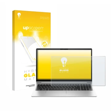 Face avant d’un emballage produit avec le logo de la marque upscreen. À côté, l’appareil HP EliteBook 640 G10 est représenté a