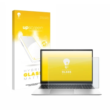 Face avant d’un emballage produit avec le logo de la marque upscreen. À côté, l’appareil HP EliteBook 865 G10 est représenté a