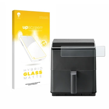 Face avant d’un emballage produit avec le logo de la marque upscreen. À côté, l’appareil Cosori CAF-P583S est représenté avec 