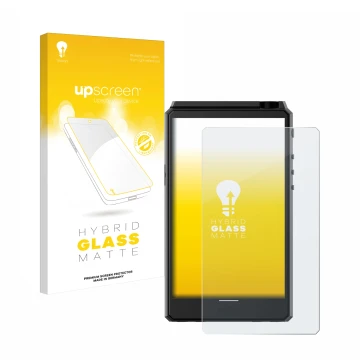 Face avant d’un emballage produit avec le logo de la marque upscreen. À côté, l’appareil Hiby R6 III est représenté avec la pr