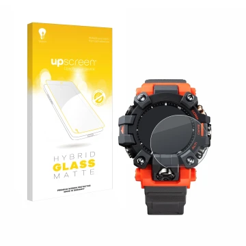 Face avant d’un emballage produit avec le logo de la marque upscreen. À côté, l’appareil Casio G-Shock GW-9500 est représenté 