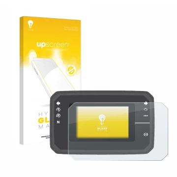 Face avant d’un emballage produit avec le logo de la marque upscreen. À côté, l’appareil Honda CB650R TFT Display est représen