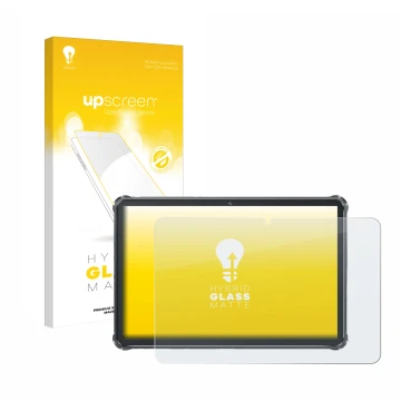 Face avant d’un emballage produit avec le logo de la marque upscreen. À côté, l’appareil Oukitel RT8 est représenté avec la pr