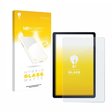 Face avant d’un emballage produit avec le logo de la marque upscreen. À côté, l’appareil Samsung Galaxy Tab S6 Lite WiFi 2024 