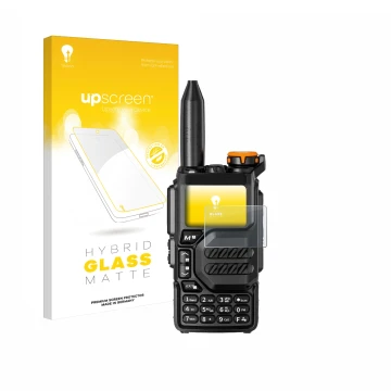 Face avant d’un emballage produit avec le logo de la marque upscreen. À côté, l’appareil Quansheng UV-K5 est représenté avec l