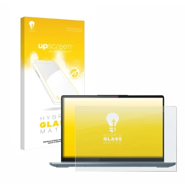 Face avant d’un emballage produit avec le logo de la marque upscreen. À côté, l’appareil Lenovo IdeaPad 5i 2-in-1 Gen 9 14