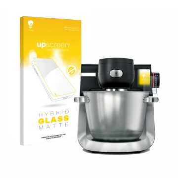 Face avant d’un emballage produit avec le logo de la marque upscreen. À côté, l’appareil Bosch MUM Serie 6 est représenté avec