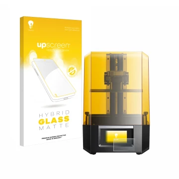 Face avant d’un emballage produit avec le logo de la marque upscreen. À côté, l’appareil Anycubic Photon Mono M5s est représen
