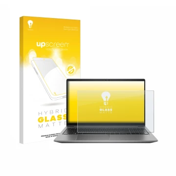 Face avant d’un emballage produit avec le logo de la marque upscreen. À côté, l’appareil HP Zbook Power 15 G10 est représenté 