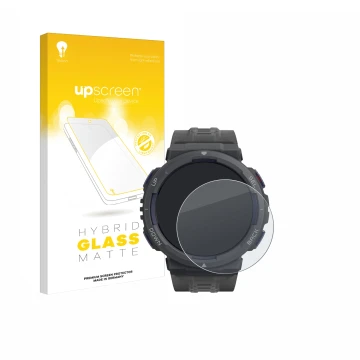 Face avant d’un emballage produit avec le logo de la marque upscreen. À côté, l’appareil Amazfit Active Edge est représenté av