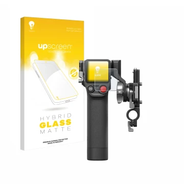 Face avant d’un emballage produit avec le logo de la marque upscreen. À côté, l’appareil DJI Focus Pro- Grip est représenté av