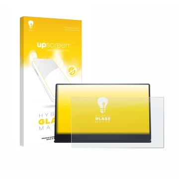 Face avant d’un emballage produit avec le logo de la marque upscreen. À côté, l’appareil Dell P1424H est représenté avec la pr