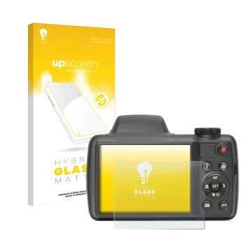 Face avant d’un emballage produit avec le logo de la marque upscreen. À côté, l’appareil Kodak Pixpro AZ528 est représenté ave