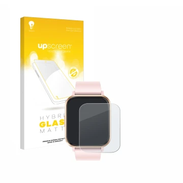 Face avant d’un emballage produit avec le logo de la marque upscreen. À côté, l’appareil walkbee Smartwatch 1.83