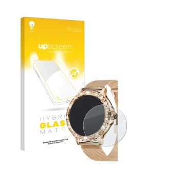 Face avant d’un emballage produit avec le logo de la marque upscreen. À côté, l’appareil walkbee Smartwatch 1.3