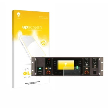 Face avant d’un emballage produit avec le logo de la marque upscreen. À côté, l’appareil Behringer X32 Rack est représenté ave