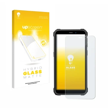 Face avant d’un emballage produit avec le logo de la marque upscreen. À côté, l’appareil Oukitel WP32 est représenté avec la p