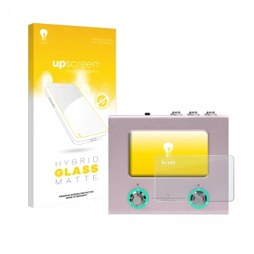 Face avant d’un emballage produit avec le logo de la marque upscreen. À côté, l’appareil Hotone Ampero Mini est représenté ave