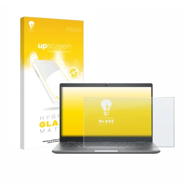 Face avant d’un emballage produit avec le logo de la marque upscreen. À côté, l’appareil Dell Latitude 5350 Laptop est représe