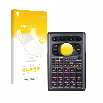 Face avant d’un emballage produit avec le logo de la marque upscreen. À côté, l’appareil Roland SP-404MKII est représenté avec