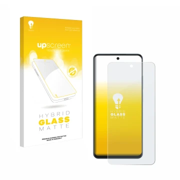 Face avant d’un emballage produit avec le logo de la marque upscreen. À côté, l’appareil Oppo A60 est représenté avec la prote