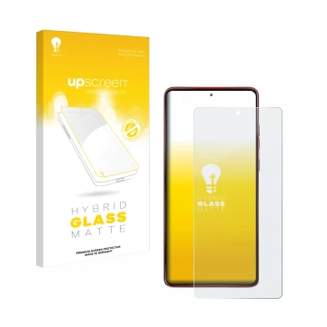 Face avant d’un emballage produit avec le logo de la marque upscreen. À côté, l’appareil Motorola Moto G Stylus 5G 2024 est re