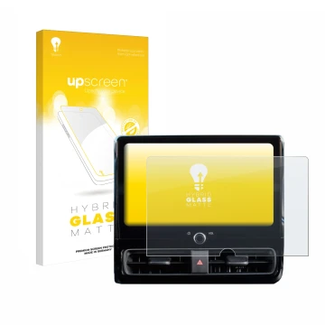 Face avant d’un emballage produit avec le logo de la marque upscreen. À côté, l’appareil Toyota Yaris 2024 Smart Connect 10.5