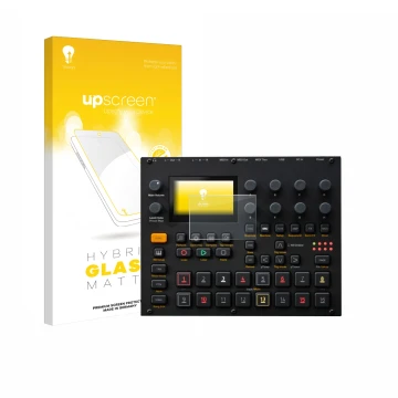 Face avant d’un emballage produit avec le logo de la marque upscreen. À côté, l’appareil Elektron Digitakt II est représenté a