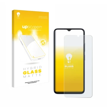 Face avant d’un emballage produit avec le logo de la marque upscreen. À côté, l’appareil Wiko T20 est représenté avec la prote