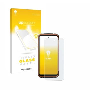 Face avant d’un emballage produit avec le logo de la marque upscreen. À côté, l’appareil Blackview BV8100 est représenté avec 