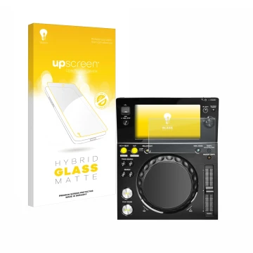 Face avant d’un emballage produit avec le logo de la marque upscreen. À côté, l’appareil Pioneer XDJ -700 est représenté avec 