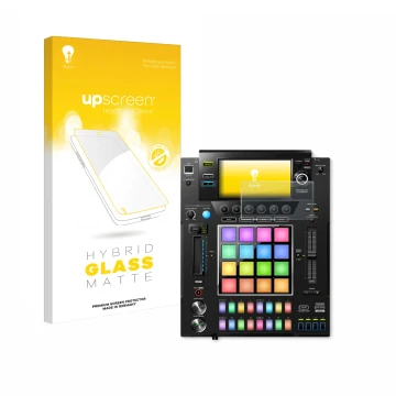 Face avant d’un emballage produit avec le logo de la marque upscreen. À côté, l’appareil Pioneer DJS -1000 est représenté avec