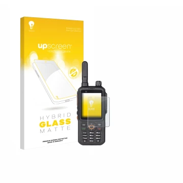 Face avant d’un emballage produit avec le logo de la marque upscreen. À côté, l’appareil Inrico T320 est représenté avec la pr