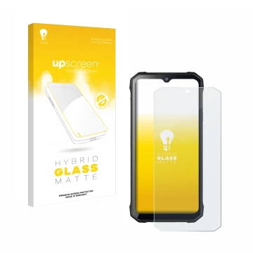 Face avant d’un emballage produit avec le logo de la marque upscreen. À côté, l’appareil Hotwav T7 est représenté avec la prot