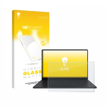 Face avant d’un emballage produit avec le logo de la marque upscreen. À côté, l’appareil ASUS ProArt P16 est représenté avec l