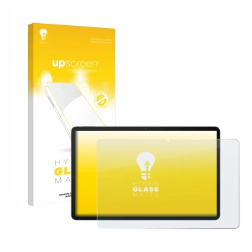 Face avant d’un emballage produit avec le logo de la marque upscreen. À côté, l’appareil Huawei MatePad SE 11