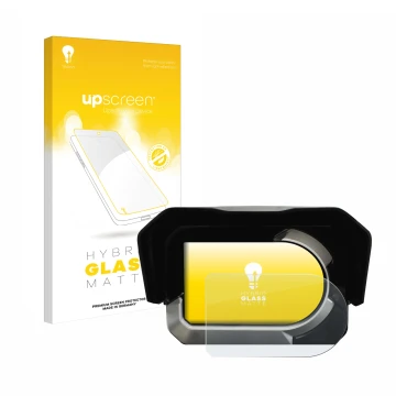 Face avant d’un emballage produit avec le logo de la marque upscreen. À côté, l’appareil Kymco CV3 est représenté avec la prot