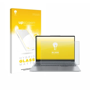 Face avant d’un emballage produit avec le logo de la marque upscreen. À côté, l’appareil Lenovo ThinkBook 16 Gen 7 est représe