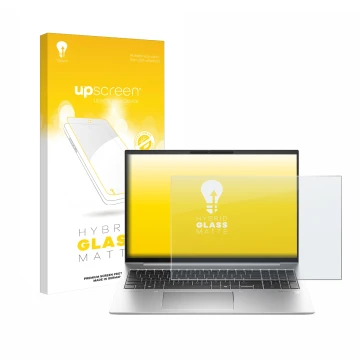 Face avant d’un emballage produit avec le logo de la marque upscreen. À côté, l’appareil HP EliteBook 860 G11 est représenté a