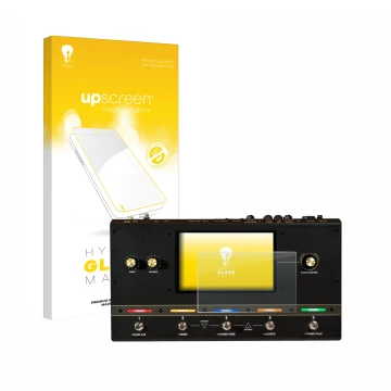 Face avant d’un emballage produit avec le logo de la marque upscreen. À côté, l’appareil Headrush Core est représenté avec la 