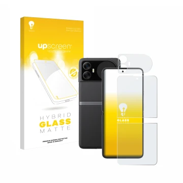 Face avant d’un emballage produit avec le logo de la marque upscreen. À côté, l’appareil Blackview Hero 10 (Avant+Arrière) est