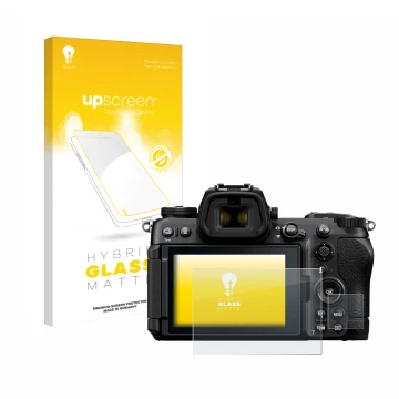 Face avant d’un emballage produit avec le logo de la marque upscreen. À côté, l’appareil Nikon Z6 III est représenté avec la p