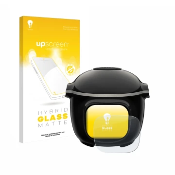 Face avant d’un emballage produit avec le logo de la marque upscreen. À côté, l’appareil Moulinex Cookeo Touch est représenté 