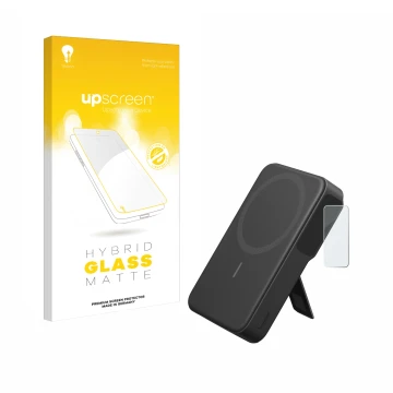 Face avant d’un emballage produit avec le logo de la marque upscreen. À côté, l’appareil Anker MagGo est représenté avec la pr