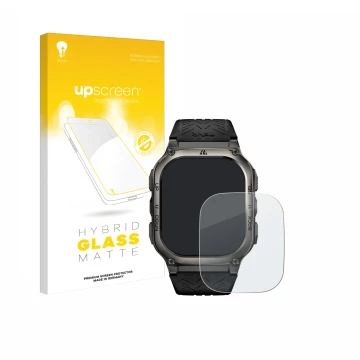 Face avant d’un emballage produit avec le logo de la marque upscreen. À côté, l’appareil Kospet Tank M3 est représenté avec la