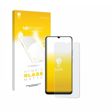 Face avant d’un emballage produit avec le logo de la marque upscreen. À côté, l’appareil realme C61 est représenté avec la pro
