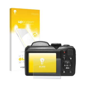 Face avant d’un emballage produit avec le logo de la marque upscreen. À côté, l’appareil Kodak Pixpro AZ255 est représenté ave