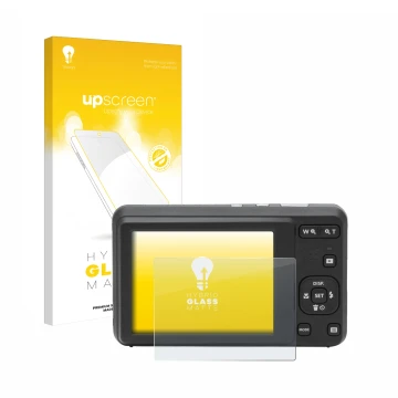 Face avant d’un emballage produit avec le logo de la marque upscreen. À côté, l’appareil Kodak Pixpro FZ55 est représenté avec